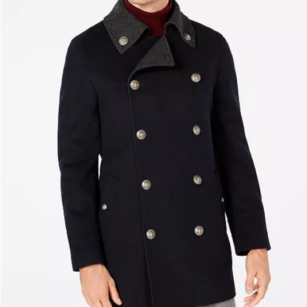 Men's Navy Double-Breasted Wool Coat